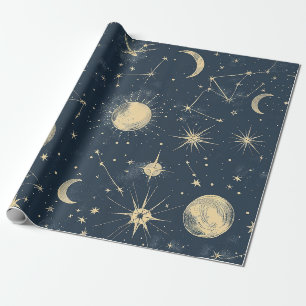 Antikes Elfenbein-Himmelsmond-Sternenkarte Navy Geschenkpapier