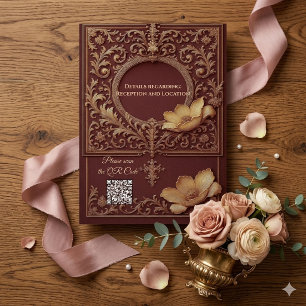 Antikes Elfenbein Hochzeitskleid mit burgundergold Einladung
