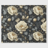 Antikes Elfenbein-Rosa Graues Blumenmuster Geschenkpapier (Flach)