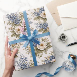 Antikes Elfenbeinblaues Erbstück Blumenbouquet Geschenkpapier