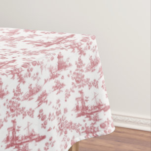 Antikes englisches Blumen-Toile de Jouy-Rosa Tischdecke