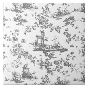 Antikes englisches Blumenmuster Toile de Jouy-Grau Fliese
