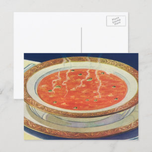 Antikes Essen, Heiße Schüssel Tomatensuppe mit Erb Postkarte