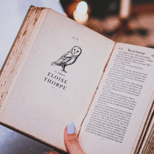 Antikes Eulen- und Initialen-Exlibris Buch Gummistempel