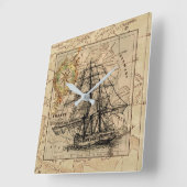 Antikes Europa Karte Segel Seefahrt Quadratische Wanduhr (Winkel)