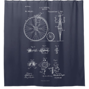 Antikes Fahrrad 1887 Penny Farthing Zeichnend Pate Duschvorhang