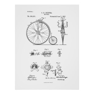 Antikes Fahrrad 1887 Penny Farthing Zeichnend Pate Fotodruck