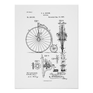 Antikes Fahrrad 1887 Penny Farthing Zeichnend Pate Fotodruck