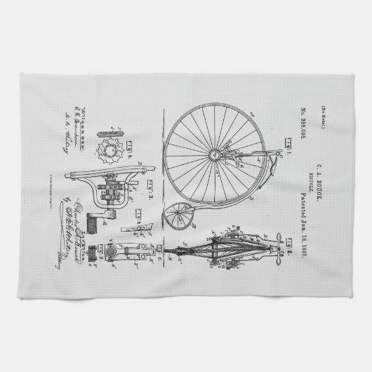 Antikes Fahrrad 1887 Penny Farthing Zeichnend Pate Geschirrtuch (Horizontal)