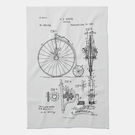 Antikes Fahrrad 1887 Penny Farthing Zeichnend Pate Geschirrtuch (Vertikal)