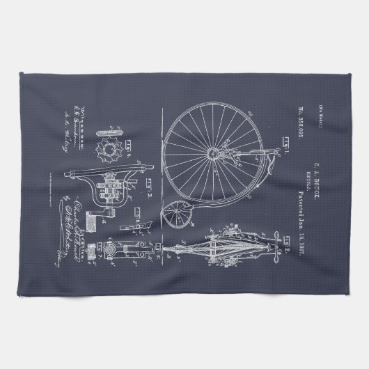 Antikes Fahrrad 1887 Penny Farthing Zeichnend Pate Geschirrtuch (Horizontal)