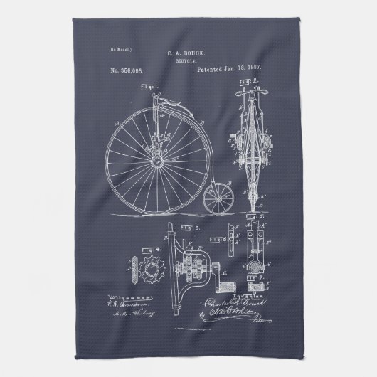 Antikes Fahrrad 1887 Penny Farthing Zeichnend Pate Geschirrtuch (Vertikal)