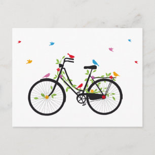 Antikes Fahrrad mit Blumen und Vögeln Postkarte