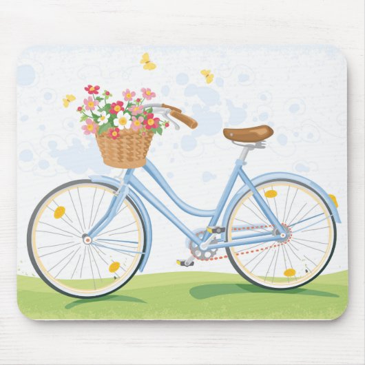 Antikes Fahrrad mit Blumenkorb Mousepad (Vorne)