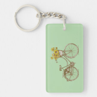 Antikes Fahrrad mit Sonnenblumenkorb Schlüsselanhänger