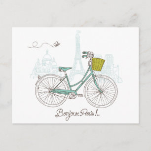 Antikes Fahrrad mit süßem Korb in Paris Postkarte