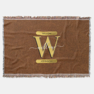 Antikes falsches Leder & Gold-Monogramm Decke