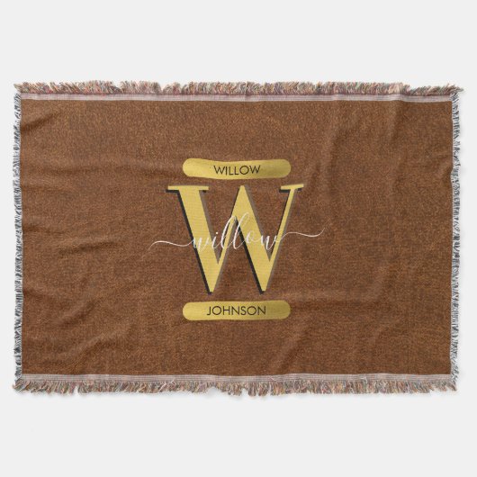 Antikes falsches Leder & Gold-Monogramm Decke (Vorderseite)