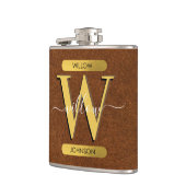 Antikes falsches Leder & Gold-Monogramm Flachmann (Links)