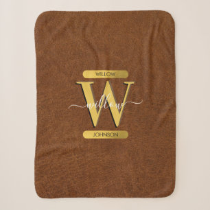 Antikes falsches Leder & Gold-Monogramm Sherpadecke
