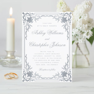 Antikes falsches Silber Hochzeit Elegant Verziert  Einladung