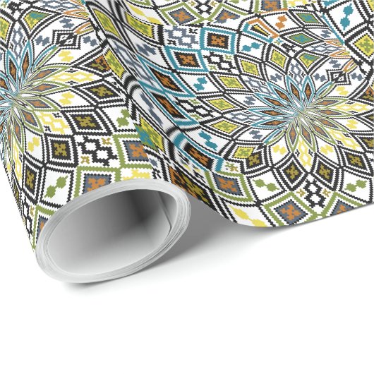 Antikes farbiges geometrisches Muster Geschenkpapier (Rolleneckpunkt)