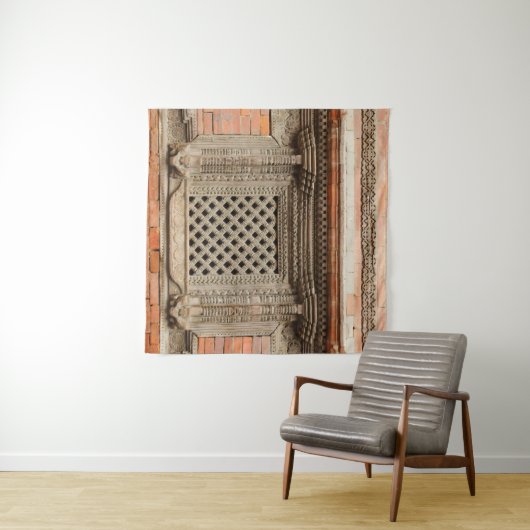 Antikes Fenster im Nasal Chowk Hof von Hanuman Wandteppich (Beispiel (Horizontal))