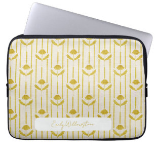 Antikes Floral auf Streifen in Senfgelb Laptopschutzhülle