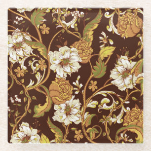 Antikes florales Barock: Magnolien, Rosen Muster. Glasuntersetzer