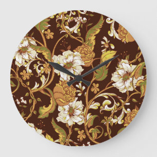Antikes florales Barock: Magnolien, Rosen Muster. Große Wanduhr