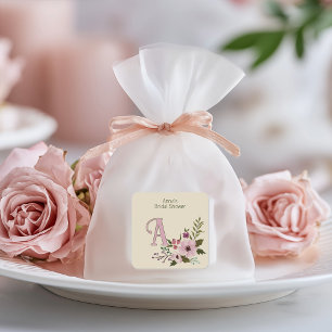 Antikes florales Brautdusche-Custom-Monogramm Quadratischer Aufkleber