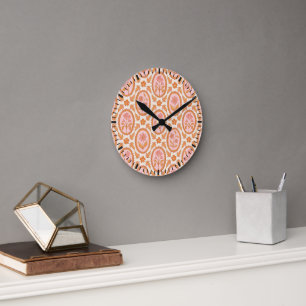 Antikes florales Cameo-Muster in Rosa und Orange Runde Wanduhr