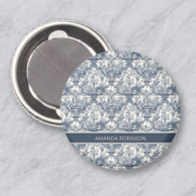 Antikes florales Damast Blau Toile de Jouy Monogra