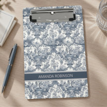 Antikes florales Damast Blau Toile de Jouy Monogra