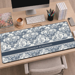 Antikes florales Damast Blau Toile de Jouy Monogra Schreibtischunterlage