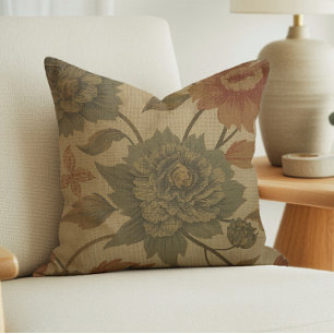 Antikes Florales Design in Salbeigrün und Orange Kissen