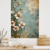 Antikes florales Design mit texturiertem oder geal Poster (Küche)