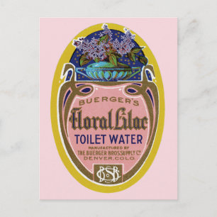 Antikes Florales Flieder-Toilettenwasser-Label Postkarte