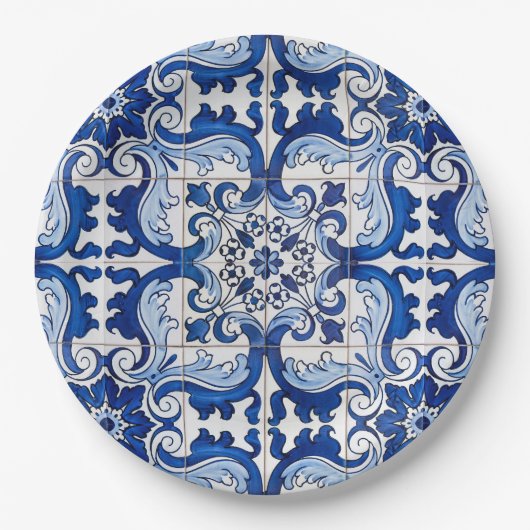 Antikes florales Fliesenmuster Pappteller (Vorderseite)