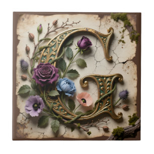 Antikes florales goldenes Monogramm Buchstabe G Fliese
