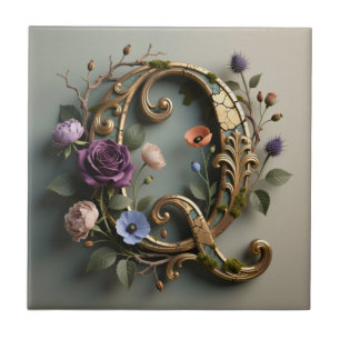 Antikes florales goldenes Monogramm Buchstabe Q Fliese