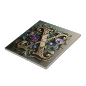 Antikes florales goldenes Monogramm Buchstabe X Fliese (Seite)