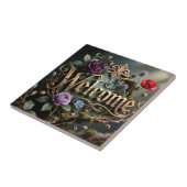 Antikes florales goldenes Willkommensschild Fliese (Seite)