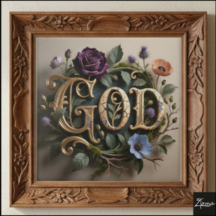 Antikes florales goldenes Wortschild GOD Fliese