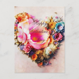 Antikes florales Herz-Valentinstag Postkarte