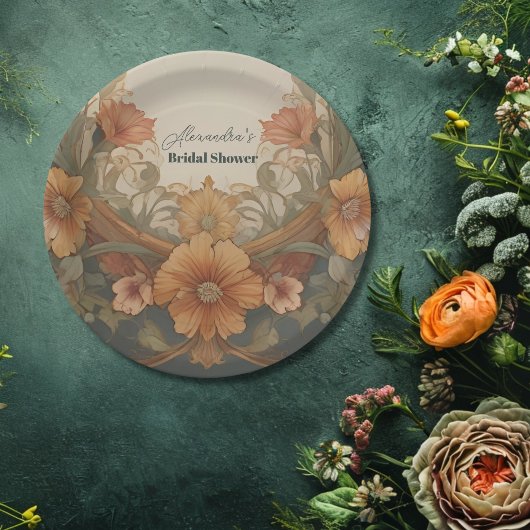 Antikes florales Jugendstil Brautparty Pappteller