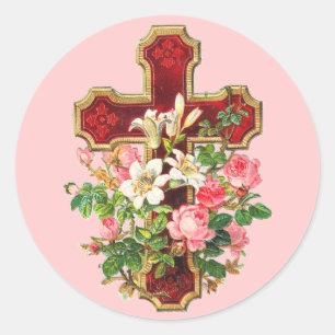 Antikes florales Kreuz Runder Aufkleber