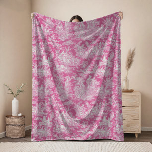 Antikes florales retro heißrosa Toile de Jouy Fleecedecke