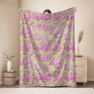 Antikes, florales, retro rosa-grünes Toile-de-Jouy Fleecedecke