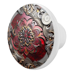 Antikes florales Rotrubin mit Silbermetallkunst Keramikknauf